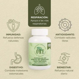 Cápsulas ORE Aceite de Orégano Silvestre Orgánico 300 Pzas | Suplemento Natural Premium con 80% de Carvacrol Apoyo Inmunológico Cápsula blanda Softgel