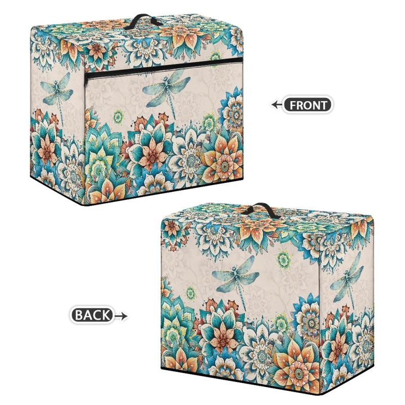 Mumeson Boho Flower Dragonfly Sewing Machine Cover, Portable Dust Protection