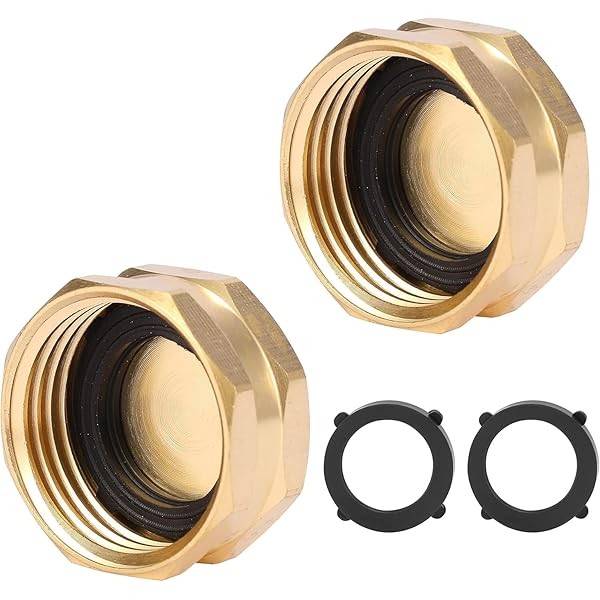 2 Pack Garden Hose End Caps with Washers, Brass Spigot
