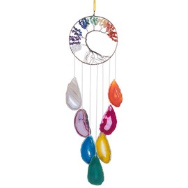 Nupuyai Tree of Life Colorful Agate Slices Wind Chime 7 Chakra Crystal Hanging Ornaments Handmade Windchime for Home Indoor Outdoor Decoration