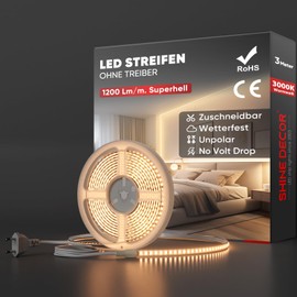 Shine Decor LED Strip 3 m, AC 220 V 230 V IP65 Waterproof LED Strip, SMD 2835 120 LEDs/m Ultra High Brightness Light Strip for Kitchen Garden LED Lighting (3 Metres, Warm White, CE Certified)
