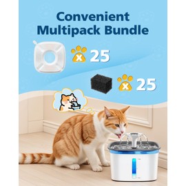 50 Pcs Cat Water Fountain Filters for Veken 95oz/2.8L, 67oz, 85oz, 135oz Dog Water Fountain Automatic Pet Fountain Dog Water Dispenser 25Pcs Pet Fountain Filter Replacement & 25Pcs Pre-Filter Sponges