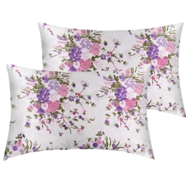 Satin Pillowcases for Hair and Skin 2 Pack - Flower Pattern Silky Pillowcases Set - Softer Than Silk - Luxurious and Silky Queen Standard Pillow Case Cover with Envelope Closure (51x76cm)