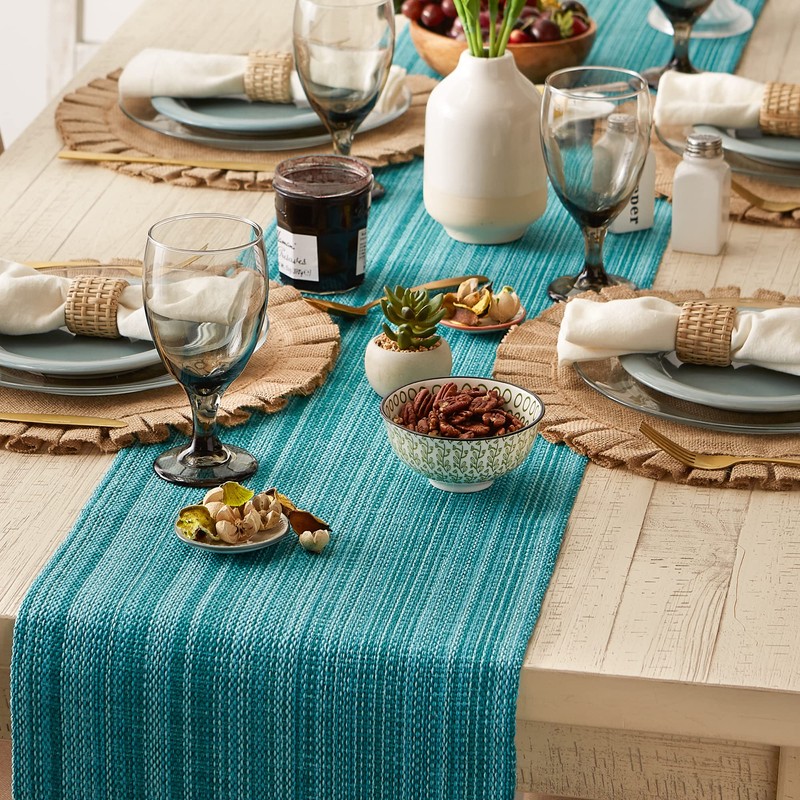 DII Variegated Tabletop Collection, Table Runner, 13x108, Teal