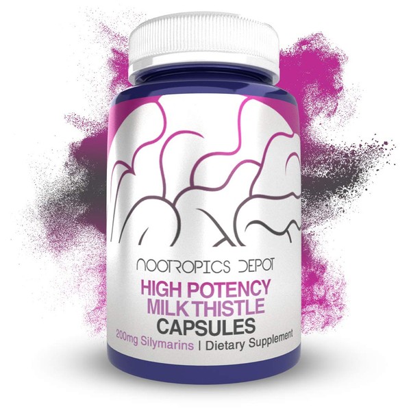 Nootropics Depot High Potency Milk Thistle Extract Capsules | 200mg of Silymarins from Silybum marianum | 120 Count