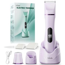 Rasuradora de Lámina y Recortadora de Bikini para Mujer, Depiladora Eléctrica Impermeable e Indolora para Piernas, Cuerpo, Axilas y Vello Facial, Inalámbrica con Cuchilla Cerámica, Base de Carga USB, Tamaño de Viaje, Regalo para Ella (Morado)