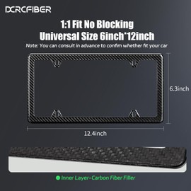 DCRCFIBER Real Carbon Fiber License Plate Frame, 100% Pure Carbon Fiber Frame, Black License Plate Holder Cover with Screw Caps, Anti-Vibration Pads,2 Pack (Twill 4 Hole)