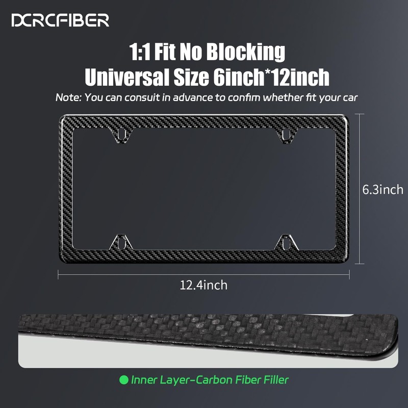 DCRCFIBER Real Carbon Fiber License Plate Frame, 100% Pure Carbon