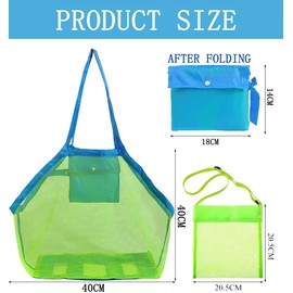 MANJIAMEI Mesh Beach Bags Set, 1 Large Beach Toy Bag Folding Sand Away Tote with 1 Small Adjustable Strap Beach Shell Bag for Kids, Breathable Storage Bag for Swim Pool Sandy Shoes Wet Towels