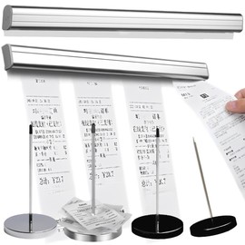 CXAFQ 6-Piece Ticket Holder Set for Restaurants Including 4 Stainless Steel Receipt Holders Note Skewers and 2 Aluminium Sliding Shelf Rails, Stainless Steel Note Skewers, for Restaurants Cafes