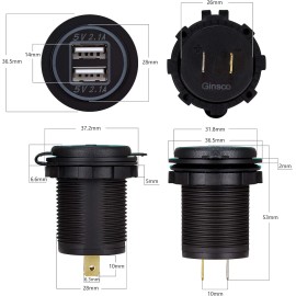 Ginsco Dual Usb Car Charger Adapter 12V 4.2A With Inline Fuses For Vehicles