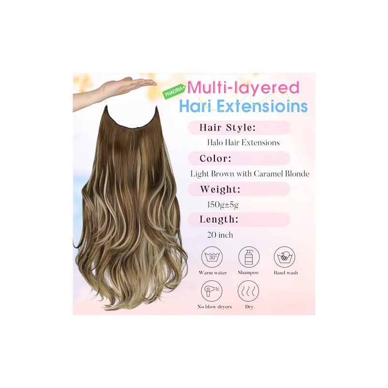 Extensiones De Cabello Con Alambre Invisible, Largas Y Onduladas En