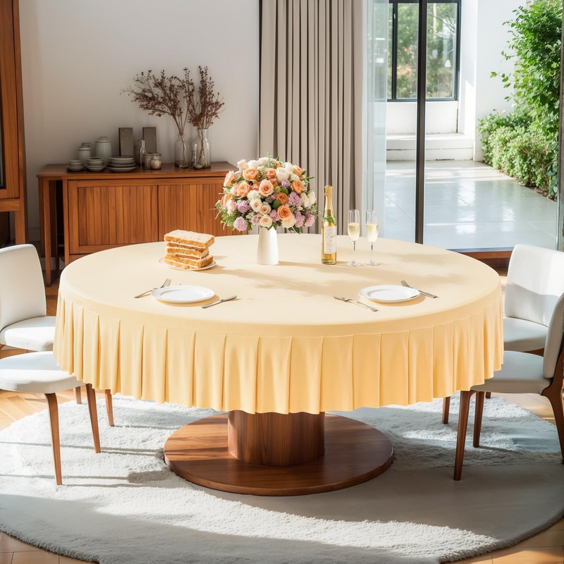 1 Pack Champagne Spandex Round Tablecloth for 72-inch Table, Stretchy