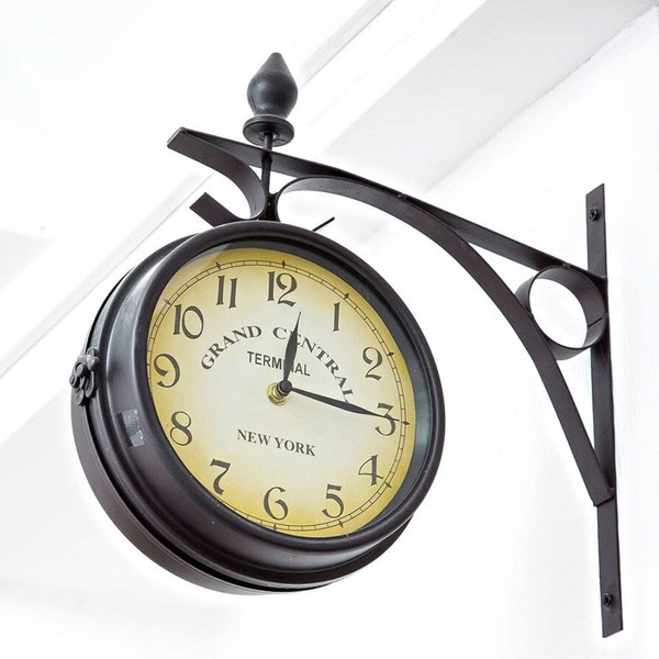BELMAKS Vintage Double Sided Wall Clock Vintage Industrial Wall Clock for Outdoor Decorative Wall Art Antique Decor Wall Office Wall Clock Silent Kitchen Wall Clock 360 Degree Rotate Antique Wall