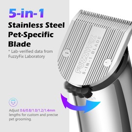 FuzzyFix Professional Dog Grooming Clippers with Charging Dock, 5-in-1 Adjustable Blade Cordless Pet Grooming Kit 5 Speed Rechargeable Trimmer Hair Shaver with Detachable Guide Combs for Animal Horse