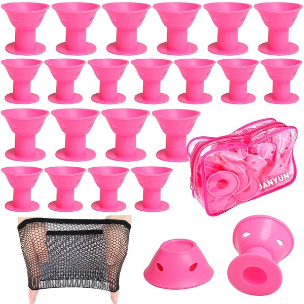 40 Pcs Pink Magic Hair Rollers Include 20pcs Large Silicone Curlers and 20pcs Small Silicone Curlers