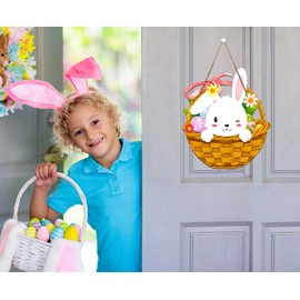 Hohomark Hohomark Easter Door Decorations,Easter Bunny Basket Door Sign Easter Door Hanger Signs for Wall Door Home Indoor Outdoor Spring Decor Supplies 13.5x11.7x0.2inch Multicolor