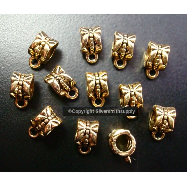 Silversmithsupply.com 12 Bails antique gold plt 12mm design no lead