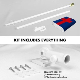 UD_G128 Combo Pack: 6 Ft Tangle Free Spinning Flagpole (White) & Christian Flag 3x5 Ft Embroidered 220GSM Spun Polyester, Brass