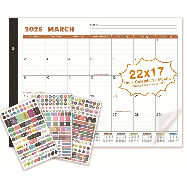 REHOUSING Desk Calendar 2025-2026 Large 22"x17" Monthly Planner Pad with