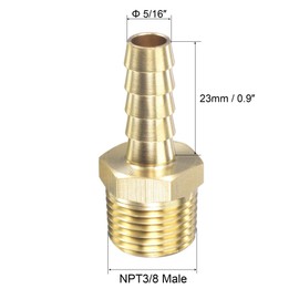 sourcing map Brass Hose Barb Fitting Straight 5/16 Inch x NPT 3/8 Male Thread Pipe Connector for Water Air Fuel Tube