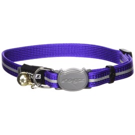 Rogz Reflective Nylon Cat Collar with Breakaway Clip and Removable Bell, fully adjustable to fit most breeds, Purple