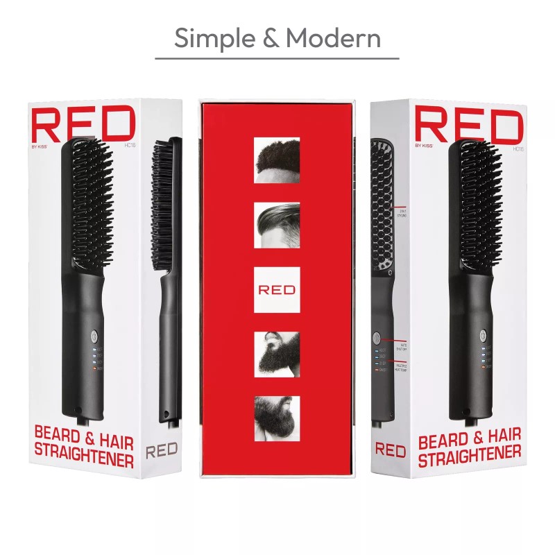 Red by Kiss Beard Hair Straightener Heated Comb Brush for