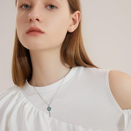 ONEFINITY Pentagram Chain 925 Sterling Silver Pentagram Key Pendant Pagan Wicca Necklace Pentacle Jewellery Gifts for Women, Sterling Silver, Simulated Abalone