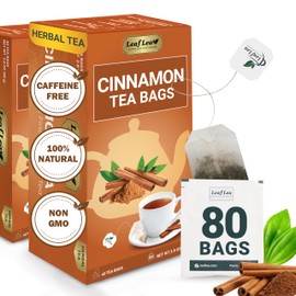 LeafLea 80 Cinnamon Tea Bags – 100% Natural & Pure Ground Cinnamon Sticks, Herbal Cinnamon Tea, Caffeine-Free, Sugar-Free, Vegan, Spiced Cinnamon Tea Bags for Relaxation | 2-Pack