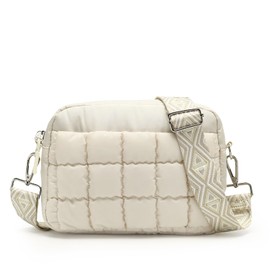 Herald Small Puffer Crossbody Bags for Women, Lightweight Nylon Quilted Shoulder Purse Handbag with Multiple Pockets (New Beige)
