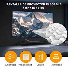 Pantalla para Proyector, Tela para Proyector de150 Pulgadas, Visualización de Proyección Antiarrugas, HD 4K Lona para Proyector, Pantalla de Cine Plegable para Interior y Exterior(espesado-150)