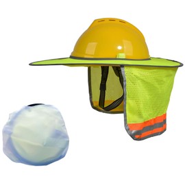 Toptie Hard Hat Sun Shield, Full Brim Mesh Sunshade with Visor, High Visibility Neck Shield-Lime