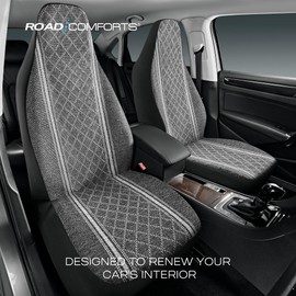 Road Comforts Baja Blanket Seat Covers Gray Diamond High Back Bucket Seat Covers - Jacquard Fabric, Airbag Compatible, Universal Fit for Cars, Trucks, SUVs, and Vans