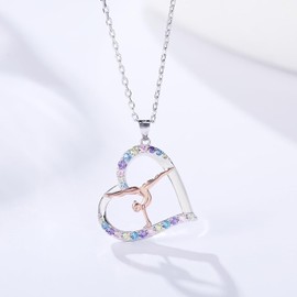 Collar de plata de ley 925 para gimnasia, regalos de gimnasia, joyería para amantes de las gimnastas, cumpleaños, Una talla, Plata esterlina, Circonia cúbica