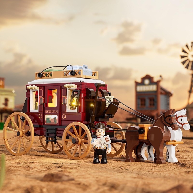 Lumibricks Western Stagecoach Lighting Building-Bricks Set - Old West Carriage