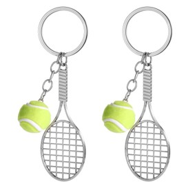 2PCS Tennis Racket Keychain, Mini Metal Tennis Keychains Tennis Gifts for Men Mini Tennis Racket with Ball Keychain Key Ring Fashionable Alloy Tennis Ball Split Ring Keychain for Sport Lovers Team