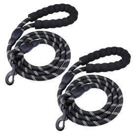 Mumoo Bear 2Pcs 5FT Strong Dog Leashes with Comfortable Padded Handle and Highly Reflective Threads for Small Medium and Large Dogs (1/2 inch x 5 Foot, Black)