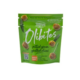 Olibites Pitted Green Grilled Olives (10 - 1oz Packs) - Fresh, Antioxidant-Rich Green Olives Marinated with Extra Virgin Olive Oil - No Preservatives, Vegan, Gluten Free, & Not Pasteurized - 0 Net Carbs (1 oz)