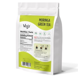 VEGS Moringa Green Tea, Super Greens Antioxidants Rich Energy Blend 2.5g x 30 Pyramid Tea Bags - 100% True Green Organic Moringa Oleifera Leaf and Premium Harvest Green Tea Leaves - No Sugar, Vegan