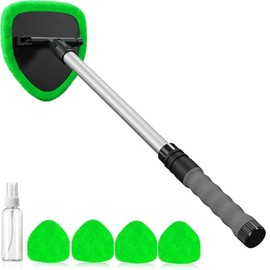 desin Herramienta de limpieza de parabrisas, limpiador de parabrisas de auto con 4 almohadillas de microfibra reutilizables y lavables y mango extensi