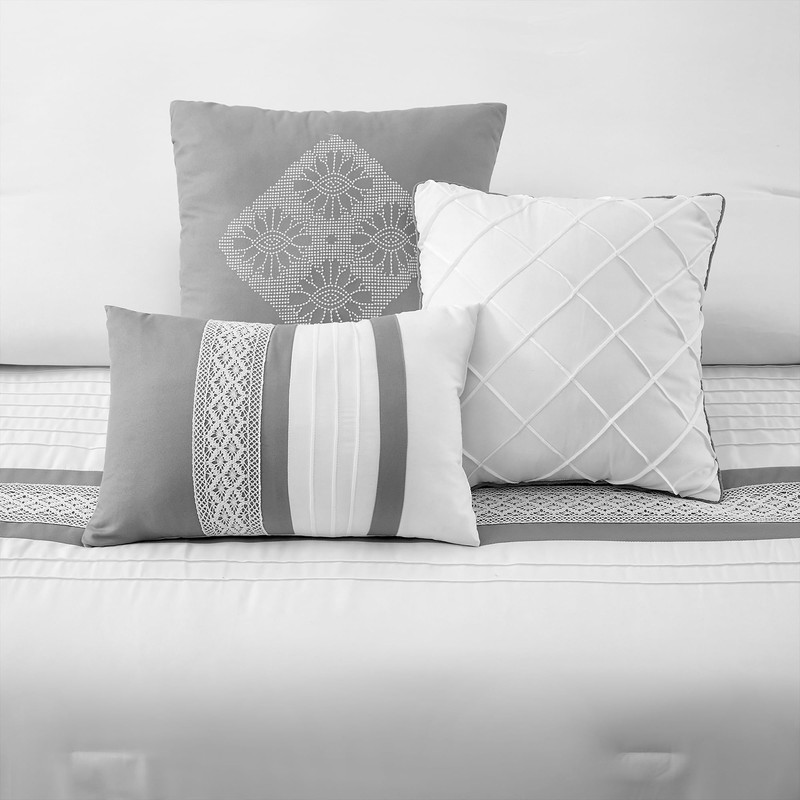 LANCO MODERN LIFESTYLE 7 Piece Comforter Set, Grey White, Queen