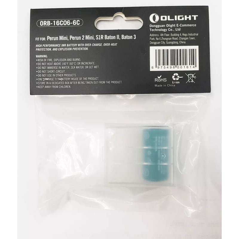 Olight ORB-16C06-6C IMR16340 650mAh Battery for Perun 2 Mini, Perun