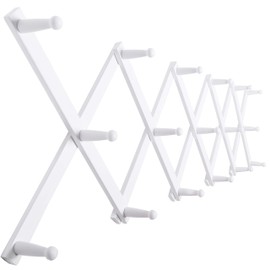 SKOLOO Hat Rack for Wall with 17 Hooks, Solid Wooden, Modern, Expandable Coat Rack Wall Mount for Coats, Hats, Bags, Baseball Caps, White