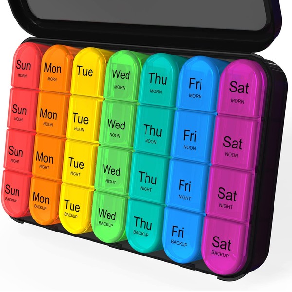 Weekly Pill Organizer 4 Times a Day, Daily Pill Box