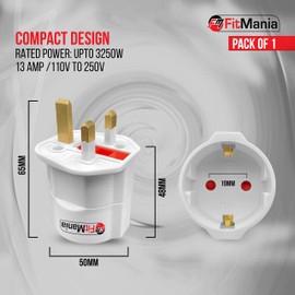 European to UK Plug Adaptor Pack of 1 White - EU to UK Plug Adapter EU Travel Adapter for Electronic Devices - Euro Schuko Type C to G 2 Pin to 3 Pin Adapter Plug UK