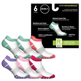 GSA Bamboo[+] Women's Soft Performance Trainer Socks, Thermoregulating, Padded & Supportive, Sustainable & Environmentally Friendly, Reinforced Heel and Toe, Performance Trainer Socks for Women, White