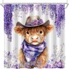 UPUMKSK Cute Highland Cow Shower Curtain Purple Flower, 70x70 Inch