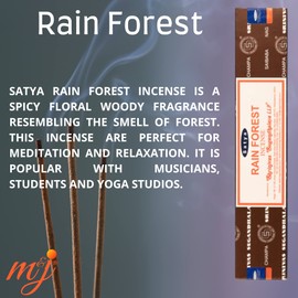 Original Satya Nag Champa Rain Forest Incense Sticks | with M&J incense sticks holder | Full Box | for Aromatherapy, Spa, Yoga, Weddings, Meditation, Healing, Positivity and Relaxation