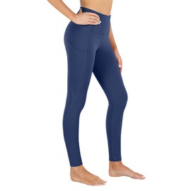 PHISOCKAT High Waist Yoga Pants with Pockets, Tummy Control Yoga Pants for Women, Workout 4 Way Stretch Yoga Leggings (Navy, Large)