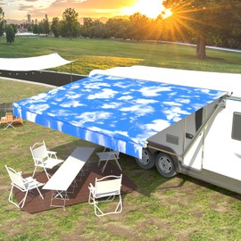CYLAND RV Awning Fabric Replacement,RV Canopy Replacement,Trailer Awnings Replacement,18.5oz Heavy Duty Weatherproof Vinyl Camper Awning Replacement Universal,Blue Sky 16'(Fabric 15'2")